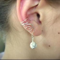 Pair of Silver Plated Ear Cuffs with Genuine White Howlite, non pierced